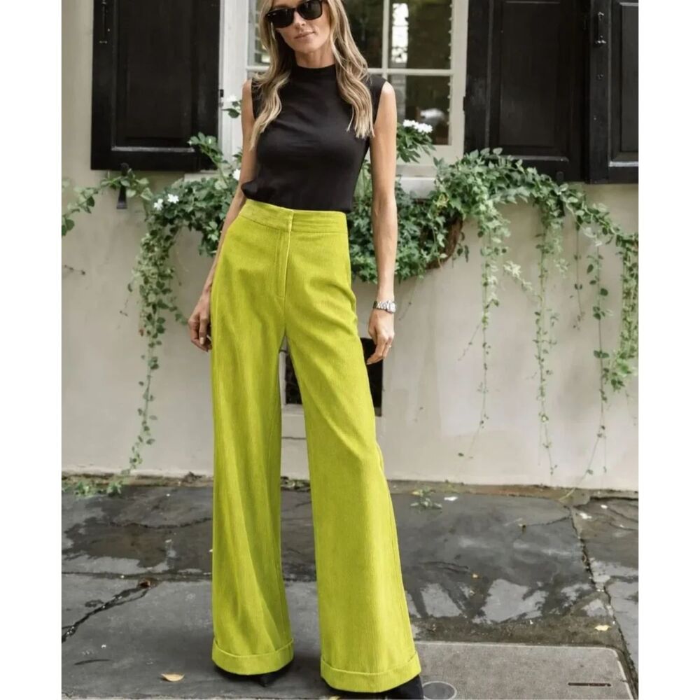 NWT Julia Amory Corduroy Crushed Lime Flare Leg Women's Fall Pants Size XS